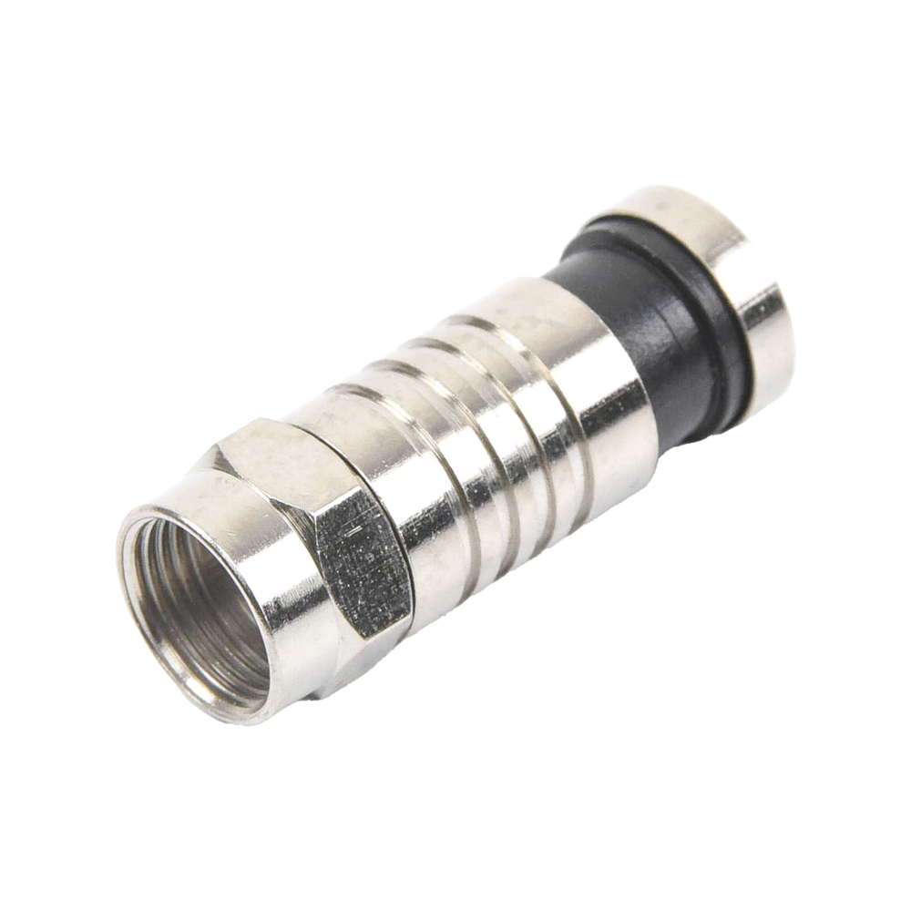 Conector F Macho de Compresión para cable RG-59, Cuerpo de Bronce Niquelado.