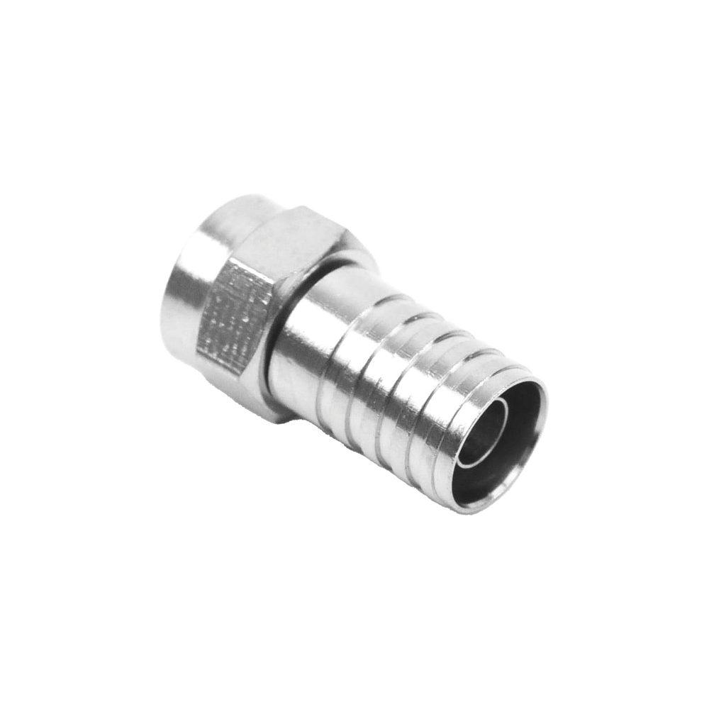 Conector F Macho, Plegable de Doble Blindaje para cable RG-59, Cuerpo de Bronce Niquelado.