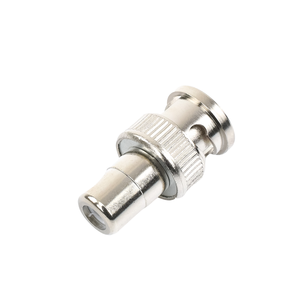 Adaptador en línea para 75 Ohm, de conector BNC macho a RCA hembra en aplicaciones de Audio-Video para cámaras, monitores y DVR´s.