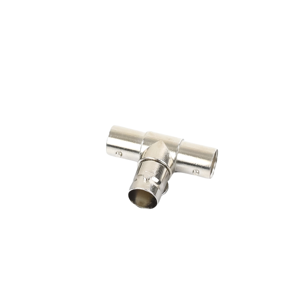 Adaptador en T para 75 Ohm de triple conectores BNC Hembras, Níquel/ Oro/ Teflón.