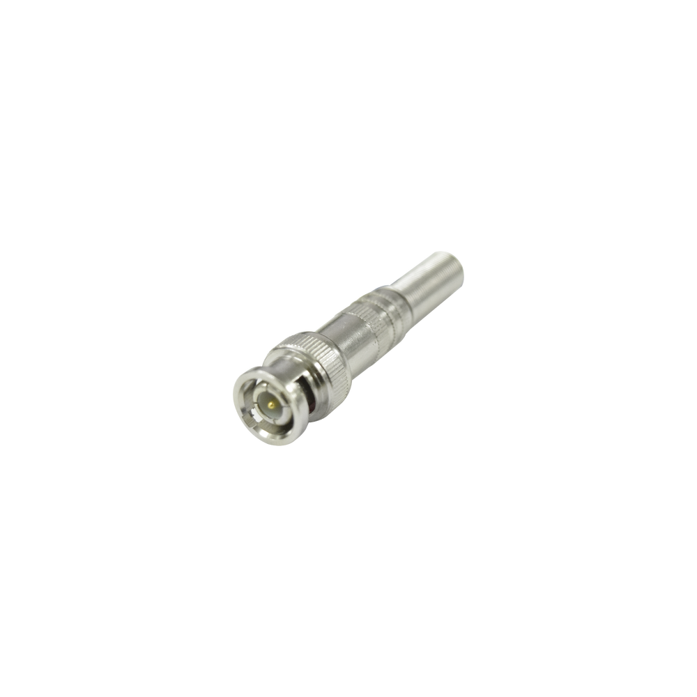 Conector BNC macho de 75 Ohm, con base de resorte para montar a presión cable coaxial RG-59/ Níquel/ Oro/ Teflón.