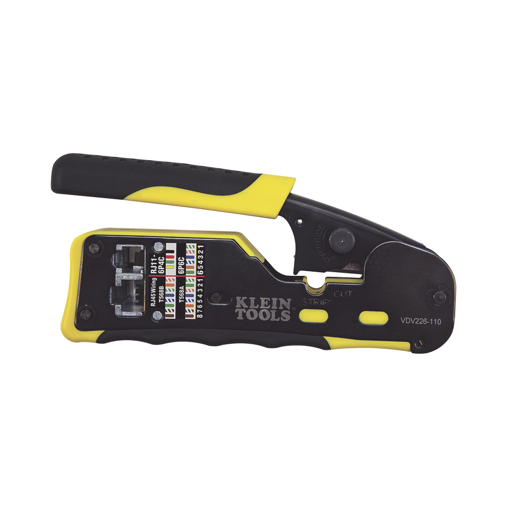 Ponchadora/Pelacables/Cortacables con Matraca para Conectores Pass-Thru RJ45 y Conectores Estándar RJ11/RJ12.