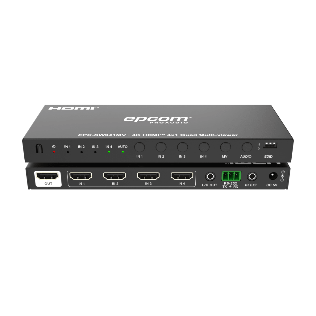 Multivisor HDMI 4x1 | 4K@30Hz | Vista Cuádruple | Cambio Automático/Manual | Control IR