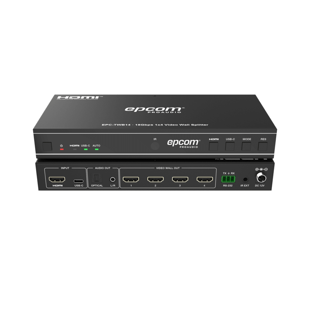 Videowall 4K 1x4 | HDMI & USB-C | 8 Modos de Visualización | Audio Óptico/Analógico | Control RS-232/IR | Plug & Play