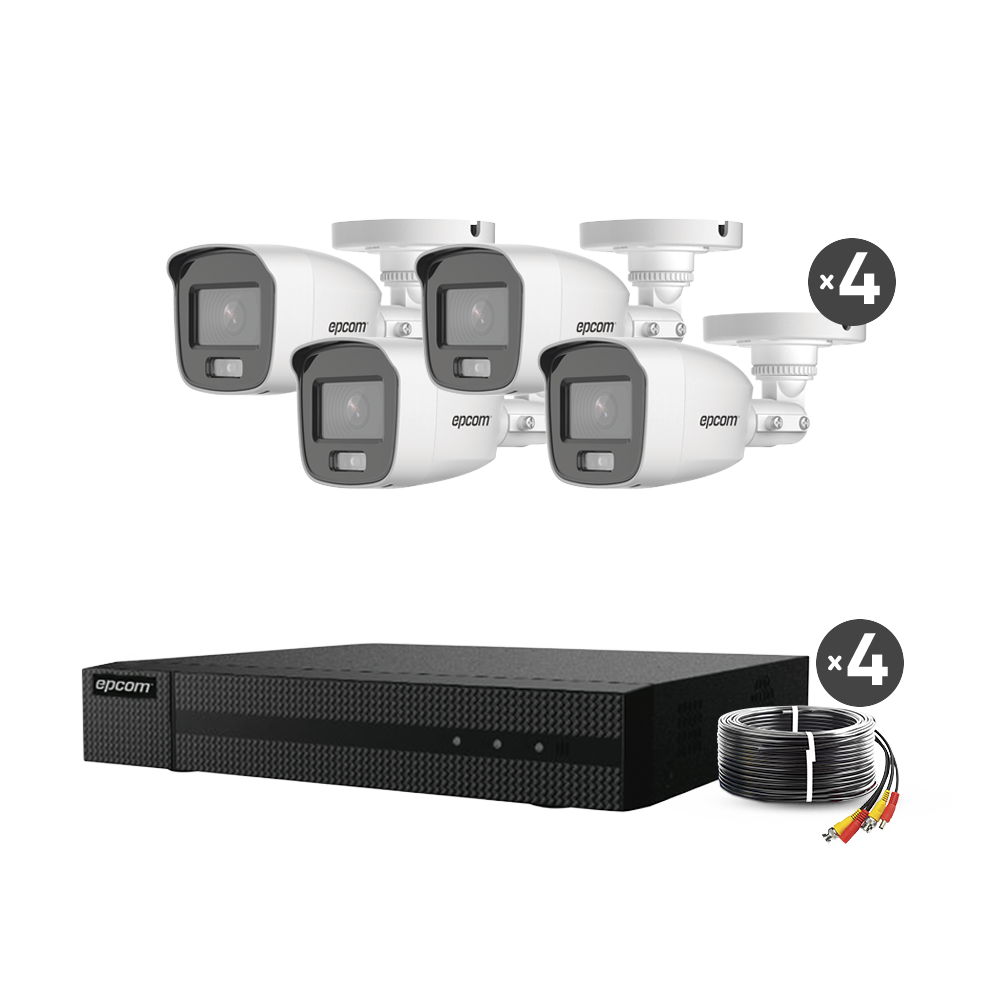 Kit TurboHD 1080p / DVR 4 Canales / 4 Cámaras Bala ColorVu con Microfono Integrado / Fuente de Poder / Accesorios de Instalación
