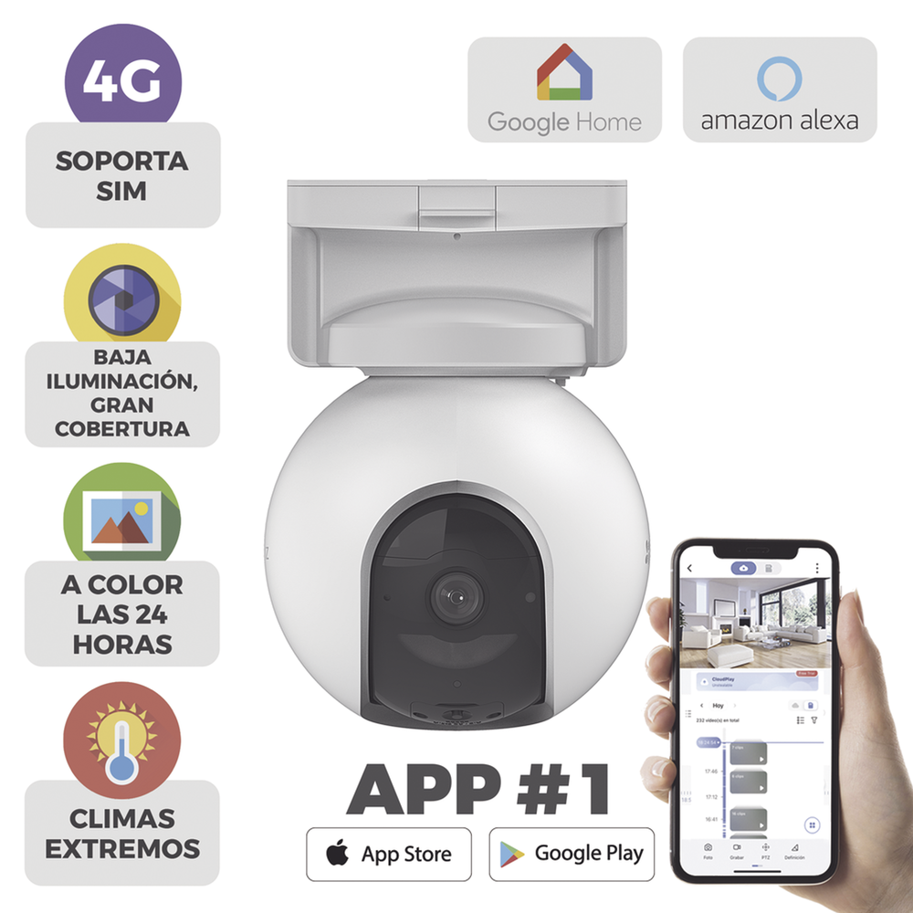 Camara de Batería Recargable  / 4G Multicarrier /  3 Megapixel / Compatible con Panel Solar CS-CMT-SOLARPANEL-E conector Tipo C / Seguimiento Inteligente / Visión Nocturna a Color / Detección humana  / Exterior Con Potección