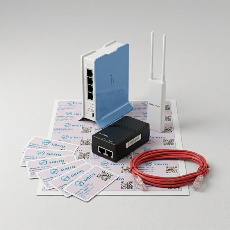Kit Hotspot WiFi para Negocio | MikroTik + AP Exterior Ruijie + Configuración + 1000 Fichas