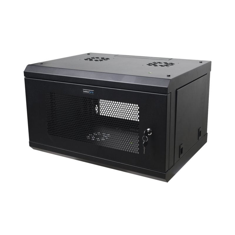 Gabinete de Pared de 6U con Puerta Perforada, 455 mm de Profundidad Total, Rack de 19'', Acero Reforzado Color Negro