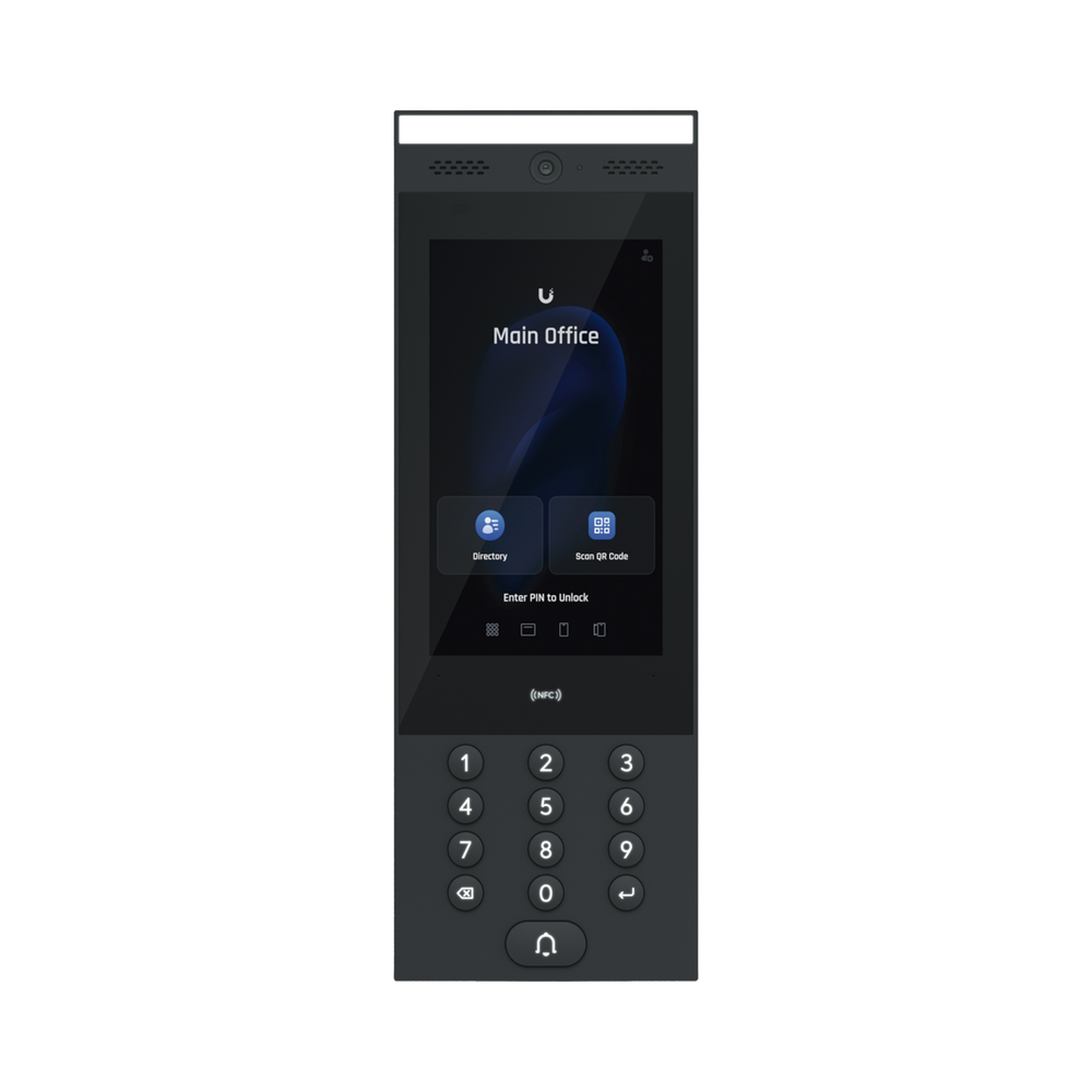 UniFi Intercom para interior/exterior IP65, Lector NFC y QR / Pantalla táctil 7", cámara, bocina y micrófono, sensor de movimiento, funciona con UniFi Access