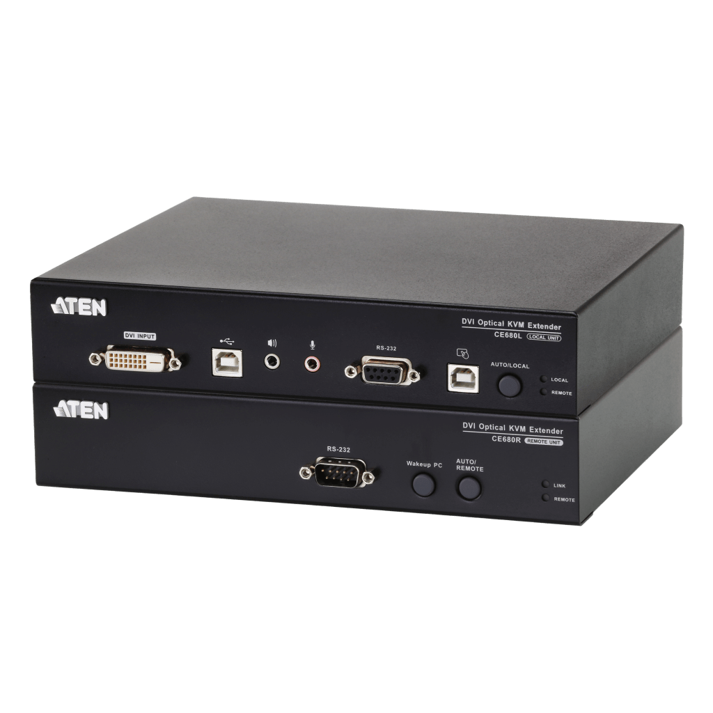 Extensor KVM DVI | Transmisión por Fibra Óptica | Distancia hasta 600 m | Resolución 1920x1200 a 60 Hz | Señales RS-232 y USB